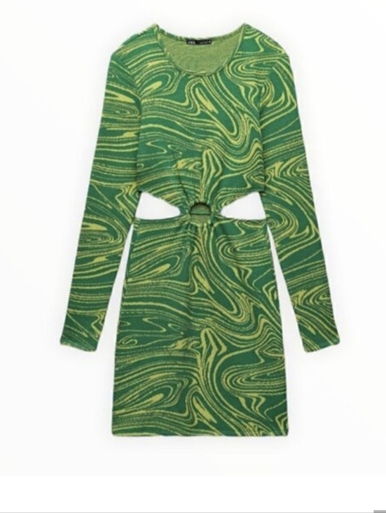 Zara Dresses & Skirts - Zara Knit Sweater Mini Dress Cutout Marble Swirl Print Contrast Green S NWOT